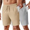 COOFANDY Men’s 2 Pack Workout Gym Shorts 7 Inch / 5 Inch Athletic Shorts Lightweight Casual Jogger Short with Zipper Pockets(Khaki / Grey)