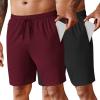 COOFANDY Men’s 2 Pack Workout Gym Shorts 7 Inch / 5 Inch Athletic Shorts Lightweight Casual Jogger Short with Zipper Pockets(Wine Red / Black)