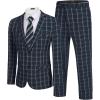 COOFANDY Men’s 2 Piece Suits Classic Fit 2 Button Dress Suits Tuxedo Jacket Blazer for Wedding Business Dinner Prom(Navy Blue ( Plaid ))
