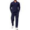 COOFANDY Men’s 2 Piece Tracksuit Set Quarter Zip Sweatsuit Athletic Running Suit Sets Long Sleeve Casual Outfits(Navy Blue)