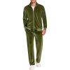 COOFANDY Mens 2 Piece Velour Tracksuit Full Zip Jackets Pants Velvet Jogging Suits Sweatsuit Set(Army Green)