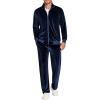 COOFANDY Mens 2 Piece Velour Tracksuit Full Zip Jackets Pants Velvet Jogging Suits Sweatsuit Set(Dark Blue)
