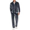 COOFANDY Mens 2 Piece Velour Tracksuit Full Zip Jackets Pants Velvet Jogging Suits Sweatsuit Set(Dark Grey)