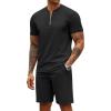 COOFANDY Men’s 2 Pieces Outfits Casual Quarter Zip Polo T Shirt and Shorts Set Athletic Jogging Summer Tracksuit(01-black)