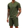 COOFANDY Men’s 2 Pieces Outfits Casual Quarter Zip Polo T Shirt and Shorts Set Athletic Jogging Summer Tracksuit(Army Green)