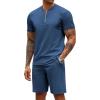 COOFANDY Men’s 2 Pieces Outfits Casual Quarter Zip Polo T Shirt and Shorts Set Athletic Jogging Summer Tracksuit(Blue)
