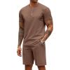 COOFANDY Men’s 2 Pieces Outfits Casual Quarter Zip Polo T Shirt and Shorts Set Athletic Jogging Summer Tracksuit(Brown)
