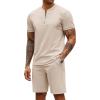 COOFANDY Men’s 2 Pieces Outfits Casual Quarter Zip Polo T Shirt and Shorts Set Athletic Jogging Summer Tracksuit(Champagne)