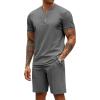 COOFANDY Men’s 2 Pieces Outfits Casual Quarter Zip Polo T Shirt and Shorts Set Athletic Jogging Summer Tracksuit(Dark Grey)
