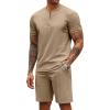 COOFANDY Men’s 2 Pieces Outfits Casual Quarter Zip Polo T Shirt and Shorts Set Athletic Jogging Summer Tracksuit(Khaki)