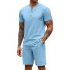 COOFANDY Men’s 2 Pieces Outfits Casual Quarter Zip Polo T Shirt and Shorts Set Athletic Jogging Summer Tracksuit(Light Blue)