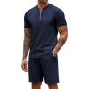 COOFANDY Men’s 2 Pieces Outfits Casual Quarter Zip Polo T Shirt and Shorts Set Athletic Jogging Summer Tracksuit(Navy Blue)