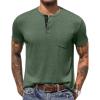 COOFANDY Men’s 3 Pack Henley Shirts Short Sleeve Casual Basic Tees Classic Henley Summer Solid T Shirts with Pocket(Army Green)