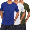 COOFANDY Men’s 3 Pack Henley Shirts Short Sleeve Casual Basic Tees Classic Henley Summer Solid T Shirts with Pocket(Army Green/White/Blue)