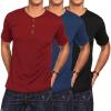 COOFANDY Men’s 3 Pack Henley Shirts Short Sleeve Casual Basic Tees Classic Henley Summer Solid T Shirts with Pocket(Black/Blue/Red)