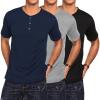 COOFANDY Men’s 3 Pack Henley Shirts Short Sleeve Casual Basic Tees Classic Henley Summer Solid T Shirts with Pocket(Black/Gray/Nave Blue)