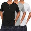 COOFANDY Men’s 3 Pack Henley Shirts Short Sleeve Casual Basic Tees Classic Henley Summer Solid T Shirts with Pocket(Black/Gray/White)