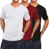 COOFANDY Men’s 3 Pack Henley Shirts Short Sleeve Casual Basic Tees Classic Henley Summer Solid T Shirts with Pocket(Black/White/Wine Red)