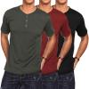 COOFANDY Men’s 3 Pack Henley Shirts Short Sleeve Casual Basic Tees Classic Henley Summer Solid T Shirts with Pocket(Black/Wine/Dark Grey)