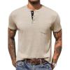 COOFANDY Men’s 3 Pack Henley Shirts Short Sleeve Casual Basic Tees Classic Henley Summer Solid T Shirts with Pocket(Coffee)
