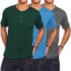COOFANDY Men’s 3 Pack Henley Shirts Short Sleeve Casual Basic Tees Classic Henley Summer Solid T Shirts with Pocket(Dark Gray/Blue/Green)