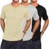 COOFANDY Men’s 3 Pack Henley Shirts Short Sleeve Casual Basic Tees Classic Henley Summer Solid T Shirts with Pocket(Grey/Dark Grey/Black)