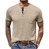 COOFANDY Men’s 3 Pack Henley Shirts Short Sleeve Casual Basic Tees Classic Henley Summer Solid T Shirts with Pocket(Khaki)