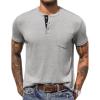 COOFANDY Men’s 3 Pack Henley Shirts Short Sleeve Casual Basic Tees Classic Henley Summer Solid T Shirts with Pocket(Light Gray)