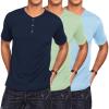 COOFANDY Men’s 3 Pack Henley Shirts Short Sleeve Casual Basic Tees Classic Henley Summer Solid T Shirts with Pocket(Light Green/Sky Blue/Navy)