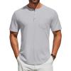 COOFANDY Men’s 3 Pack Henley Shirts Short Sleeve Casual Basic Tees Classic Henley Summer Solid T Shirts with Pocket(Light Grey)