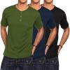 COOFANDY Men’s 3 Pack Henley Shirts Short Sleeve Casual Basic Tees Classic Henley Summer Solid T Shirts with Pocket(Navy Blue/Army Green/Black)