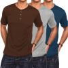 COOFANDY Men’s 3 Pack Henley Shirts Short Sleeve Casual Basic Tees Classic Henley Summer Solid T Shirts with Pocket(Peacock Blue/Coffee/Gray)