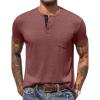 COOFANDY Men’s 3 Pack Henley Shirts Short Sleeve Casual Basic Tees Classic Henley Summer Solid T Shirts with Pocket(Red)