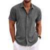 COOFANDY Men’s Beach Summer Cotton Linen Stretch Shirt Novelty Button Down Shirts Vacation Shirts for Men Dark Grey