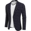 COOFANDY Men’s Blazer Casual Two Buttons Sport Coats Lightweight Suit Jacket(Checkered Blazer – Navy Blue)