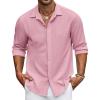 COOFANDY Men’s Button Down Long Sleeve Shirt Casual Untucked Dress Shirt Regular Fit Wedding Shirts(Pink)