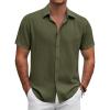 COOFANDY Men’s Button Down Shirt Short Sleeve Casual Shirts for Summer Beach Vacation Shirts(Army Green)