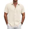 COOFANDY Men’s Button Down Shirt Short Sleeve Casual Shirts for Summer Beach Vacation Shirts(Beige)