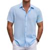 COOFANDY Men’s Button Down Shirt Short Sleeve Casual Shirts for Summer Beach Vacation Shirts(Clear Blue)