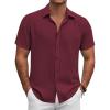 COOFANDY Men’s Button Down Shirt Short Sleeve Casual Shirts for Summer Beach Vacation Shirts(Dark Red)