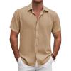 COOFANDY Men’s Button Down Shirt Short Sleeve Casual Shirts for Summer Beach Vacation Shirts(Khaki)