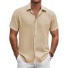 COOFANDY Men’s Button Down Shirt Short Sleeve Casual Shirts for Summer Beach Vacation Shirts(Light Coffee)
