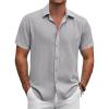COOFANDY Men’s Button Down Shirt Short Sleeve Casual Shirts for Summer Beach Vacation Shirts(Light Grey)