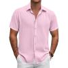COOFANDY Men’s Button Down Shirt Short Sleeve Casual Shirts for Summer Beach Vacation Shirts(Pink)