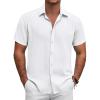 COOFANDY Men’s Button Down Shirt Short Sleeve Casual Shirts for Summer Beach Vacation Shirts(White)