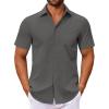 COOFANDY Men’s Button Down Shirts Short Sleeve Casual Dress Shirts Untucked Summer Shirt with Pocket(Dark Grey)