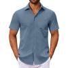 COOFANDY Men’s Button Down Shirts Short Sleeve Casual Dress Shirts Untucked Summer Shirt with Pocket(Grey Blue)