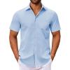 COOFANDY Men’s Button Down Shirts Short Sleeve Casual Dress Shirts Untucked Summer Shirt with Pocket(Light Blue)