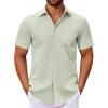 COOFANDY Men’s Button Down Shirts Short Sleeve Casual Dress Shirts Untucked Summer Shirt with Pocket(Light Green)
