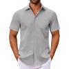 COOFANDY Men’s Button Down Shirts Short Sleeve Casual Dress Shirts Untucked Summer Shirt with Pocket(Light Grey)